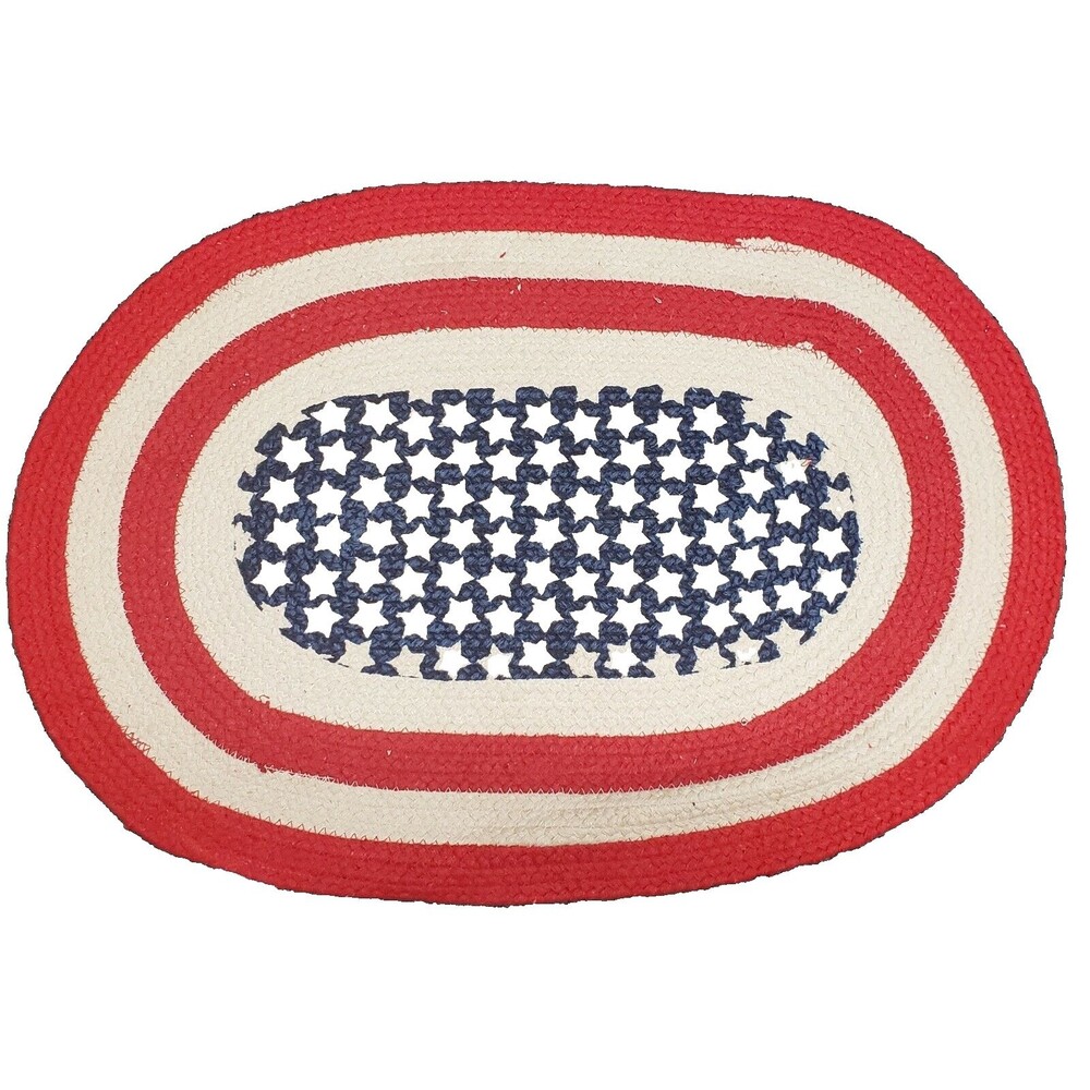Oval Braided Kitchen Accent Rug (20"x30") PATRIOTIC,USA,AMERICAN FLAG,JULY 4, LK